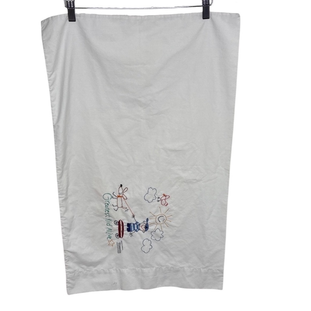"Greatest Kid Alive" Handmade Embroidered White Standard Percale Pillowcase